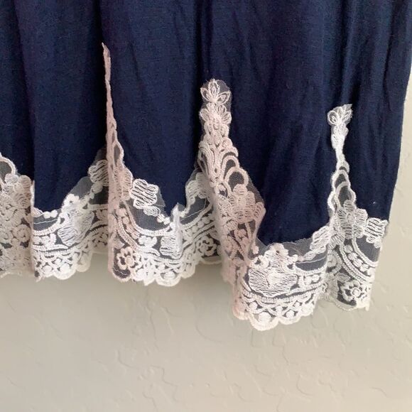 Raggs II Riches tank top navy blue spaghetti straps lace embellishment on bottom - Picture 4 of 6